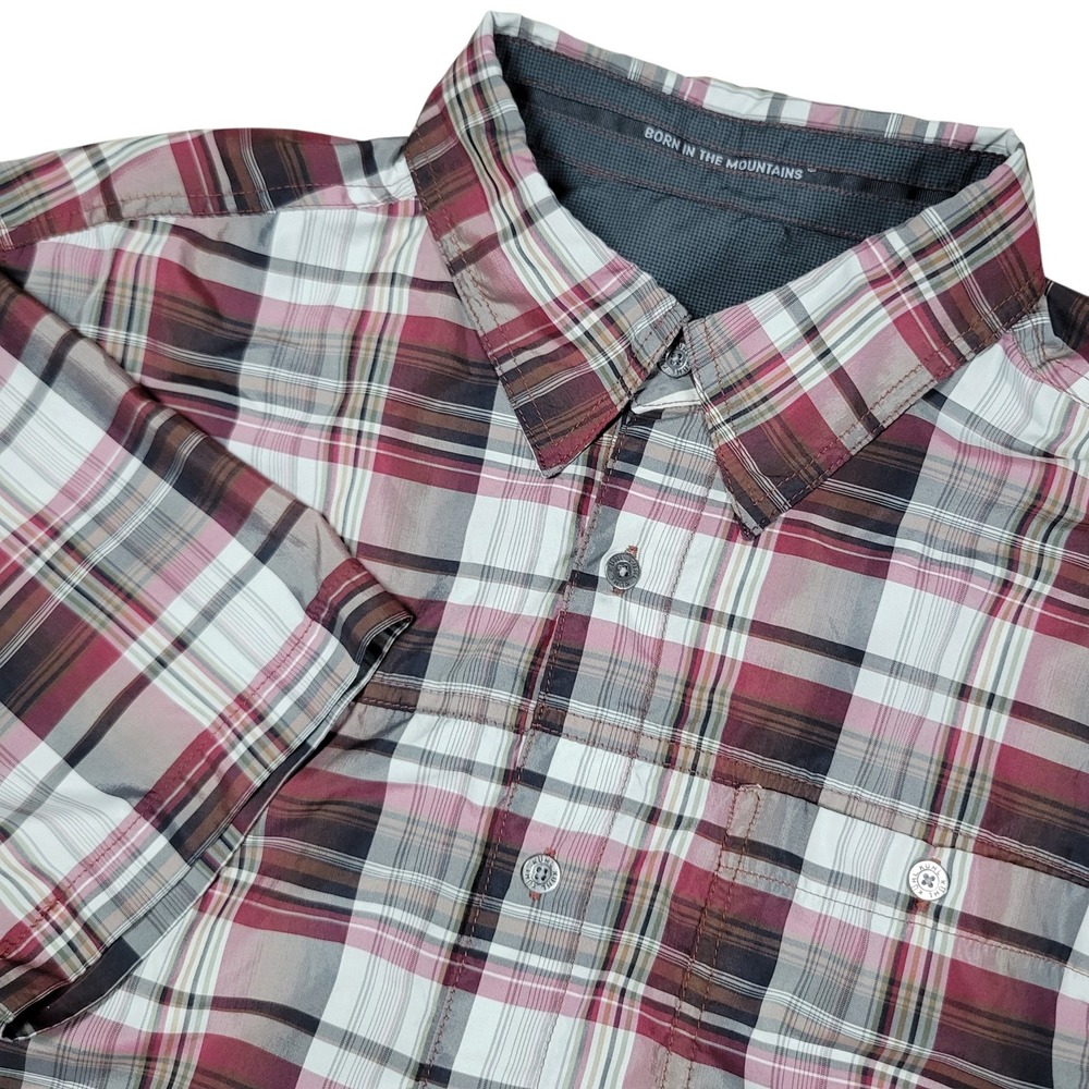 Kuhl Button Up Shirt Mens L Red Plaid Short Sleeve Hiking Performance Outdoor